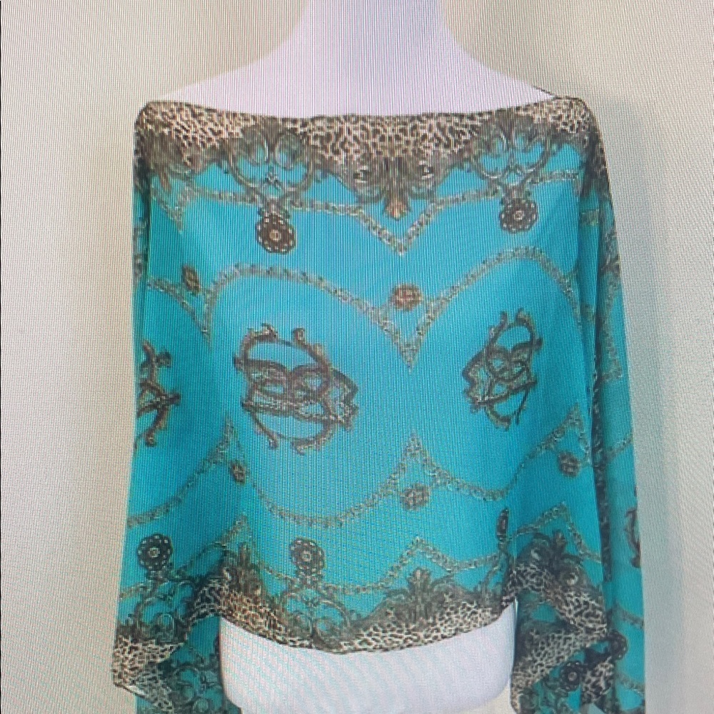 Chic Turquoise and Brown Patterned Scarf